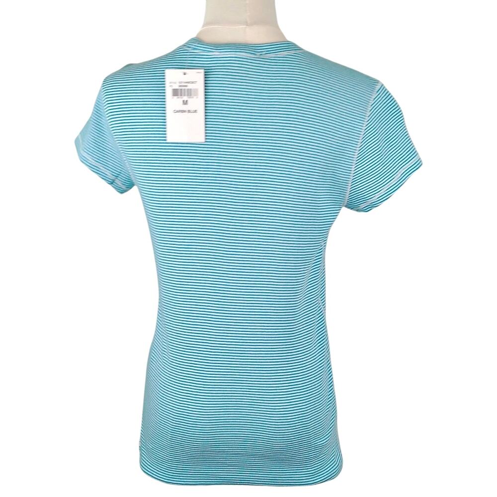 Ralph Lauren Sport Women's MED Caribbean Blue Striped T Shirt NWT Preppy Pony